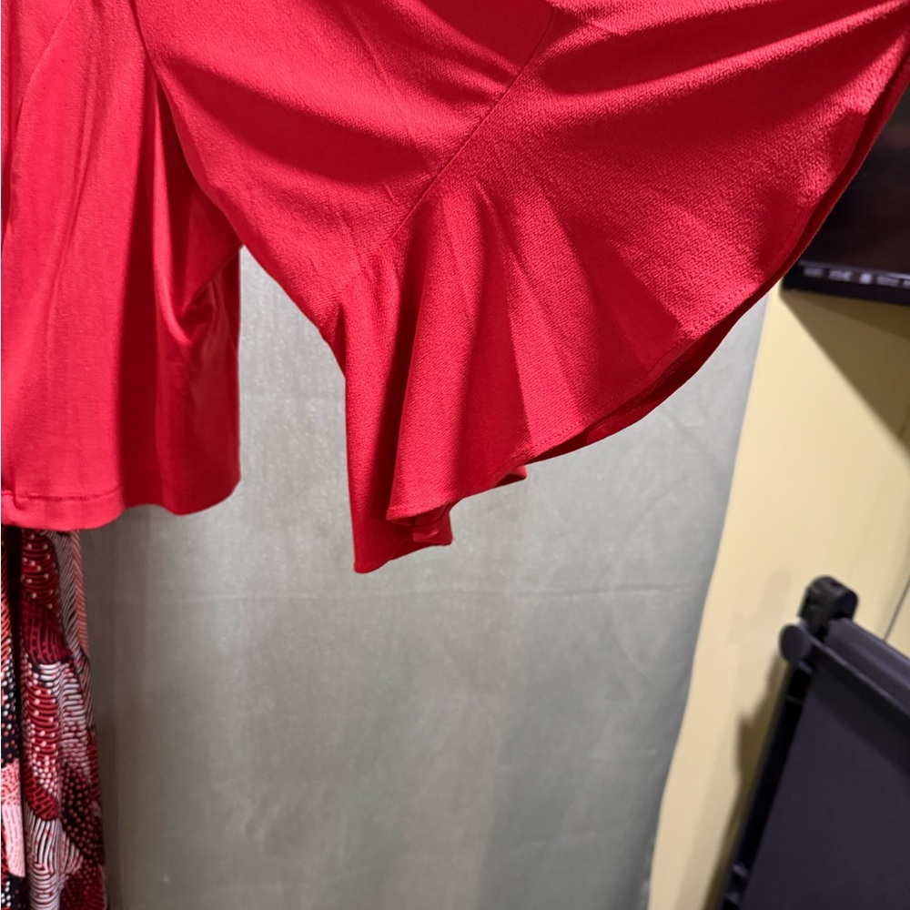 Red Patterned Dress with Jacket - Picture 10 of 16